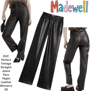 Madewell Women's Perfect Vintage Straight Jeans Black Faux Vegan Leather 29